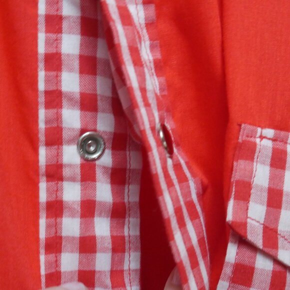Vintage Red Western Shirt with Gingham Trim Pearl Snap Mens XL - Picture 3 of 16